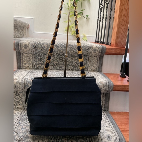 Salvatore Ferragamo Navy Canvas & Leather Shoulder Bag - Picture 2 of 7